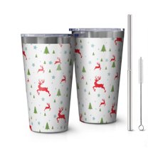 16oz Tumblers White Christmas Reindeer and Tree Pattern Stainless Steel Vacuum Insulated Double Wall Travel Tumbler Cups Mug with Lid and Straw,Cleaning Brush for Coffee,Tea