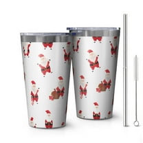 16oz Tumblers White Christmas Santa Pattern Stainless Steel Vacuum Insulated Double Wall Travel Tumbler Cups Mug with Lid and Straw,Cleaning Brush for Coffee,Tea
