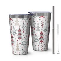16oz Tumblers White Christmas Tree Pattern Stainless Steel Vacuum Insulated Double Wall Travel Tumbler Cups Mug with Lid and Straw,Cleaning Brush for Coffee,Tea