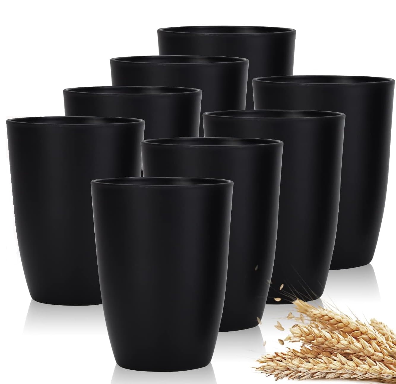 16oz Unbreakable Wheat Straw Cups, Plastic Drinking Glasses,Plastic Drinking Cups Set of 8, Reusable Stackable Tumbler Cups Set, Dishwasher & Microwave Safe Water Cups for Indoor Outdoor ,Black - Walmart.com