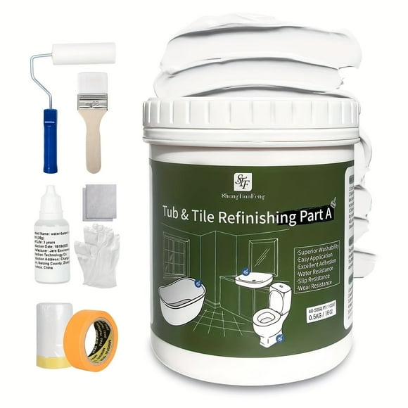 16oz White Ceramic Tile & Tub Coating Kit | Low Odor Non-Toxic Waterproof Repair for Sink, Countertop & Cabinets | Easy Application, Durable Glass Fiber & Ceramic Surface Restoration