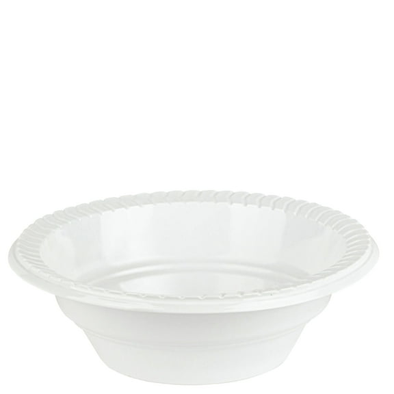 16oz White Round Plastic Bowl - Elegant Disposable Serving Bowl for Weddings, Parties, and Special Events - Durable, Reusable Tableware - Perfect for Catering and Buffets (10)