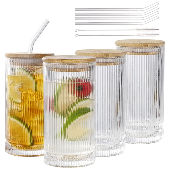 16oz with lids and straws Fluted Origami Style Drinkware Set, 4 Count