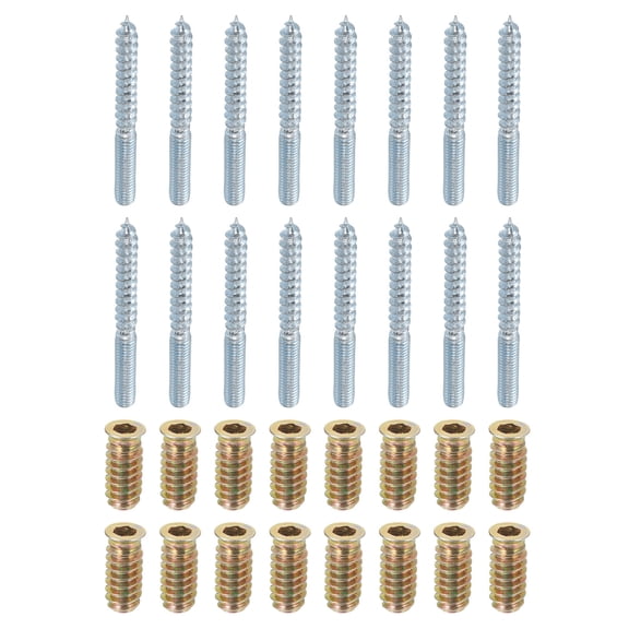 16pack M6x60mm Hanger Bolts with 16pack M6x24mm Threaded Insert Nuts Interface