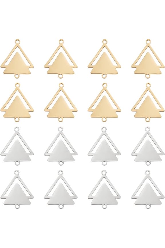 16pc 2-Color Triangle Pendants 201 Stainless Steel Connector Charms 1.4mm Hole DIY Bracelet Jewelry Making Gold