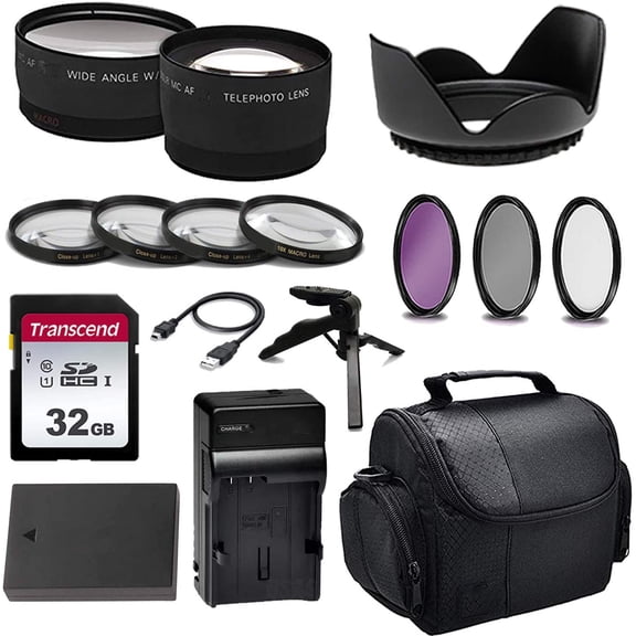 16pc-Accessory Kit for Canon EOS 77D, Rebel T6s, Rebel T7i, Rebel T6i, Rebel SL2 DSLR Camera, Kit Includes - Replacement LP-E17 Battery & Charger, 58mm 4-Piece Macro Lens Kit + Case and More