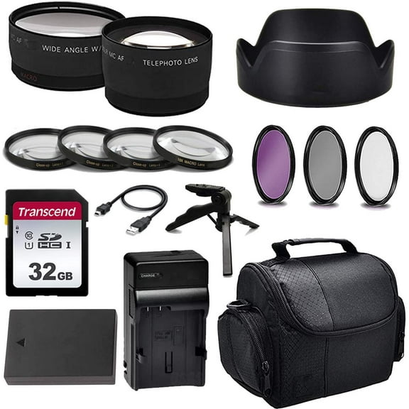 16pc-Accessory Kit for Canon EOS M5, M6, M3,Kit Includes - Replacement LP-E17 Battery & Charger, 49mm 4-Piece Macro Lens Kit, PZ EW-53 Lens Hood + Case and More