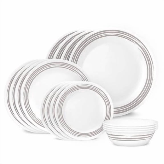 16pc Brushed Silver Dinnerware Set: Abstract Pattern, Service for 4, Includes Plates & Bowls, Dishwasher-Safe