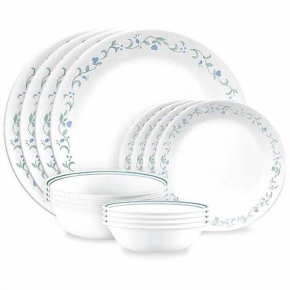 16pc Country Cottage Dinnerware Set: Floral Botanical Pattern, Service for 4, Includes Plates & Bowls
