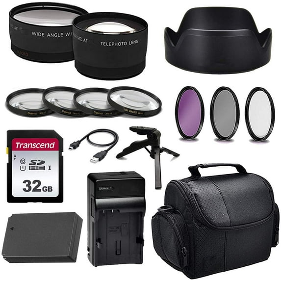 16pc DSLR Accessory Kit for Canon EOS m Series: LP-E12 Battery, Charger, Macro Lens, EW-53 Hood, Case, and More