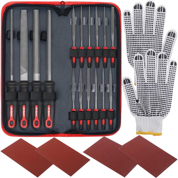 16pc Metal Hand and Small Mini Needle Steel File Set in a Carry Case. Fine, Flat, Half, Round and Triangle Files for Crafts, Metal and Wood