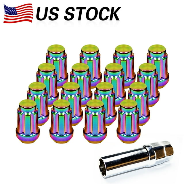 16pc Neo Chrome Six Spline Lug Nuts with 1 key 12x1.5 Toyota Honda