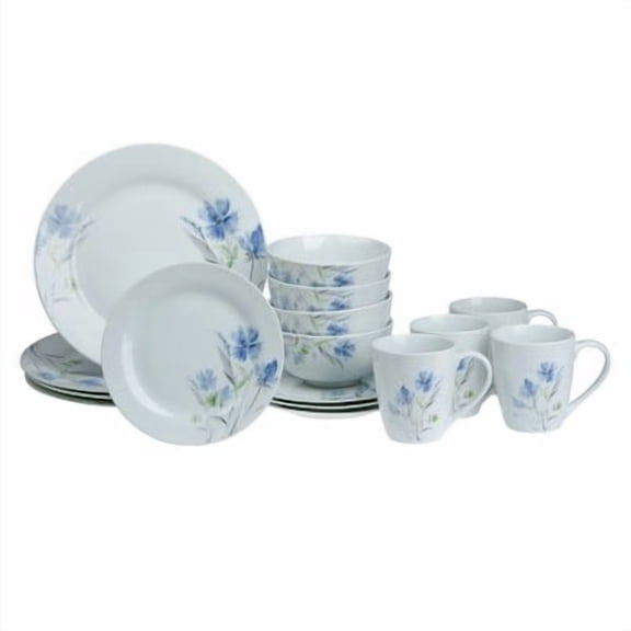 16pc Porcelain Wildflower Dinnerware Set - Floral Dish Set, Service for 4, Microwave & Dishwasher Safe