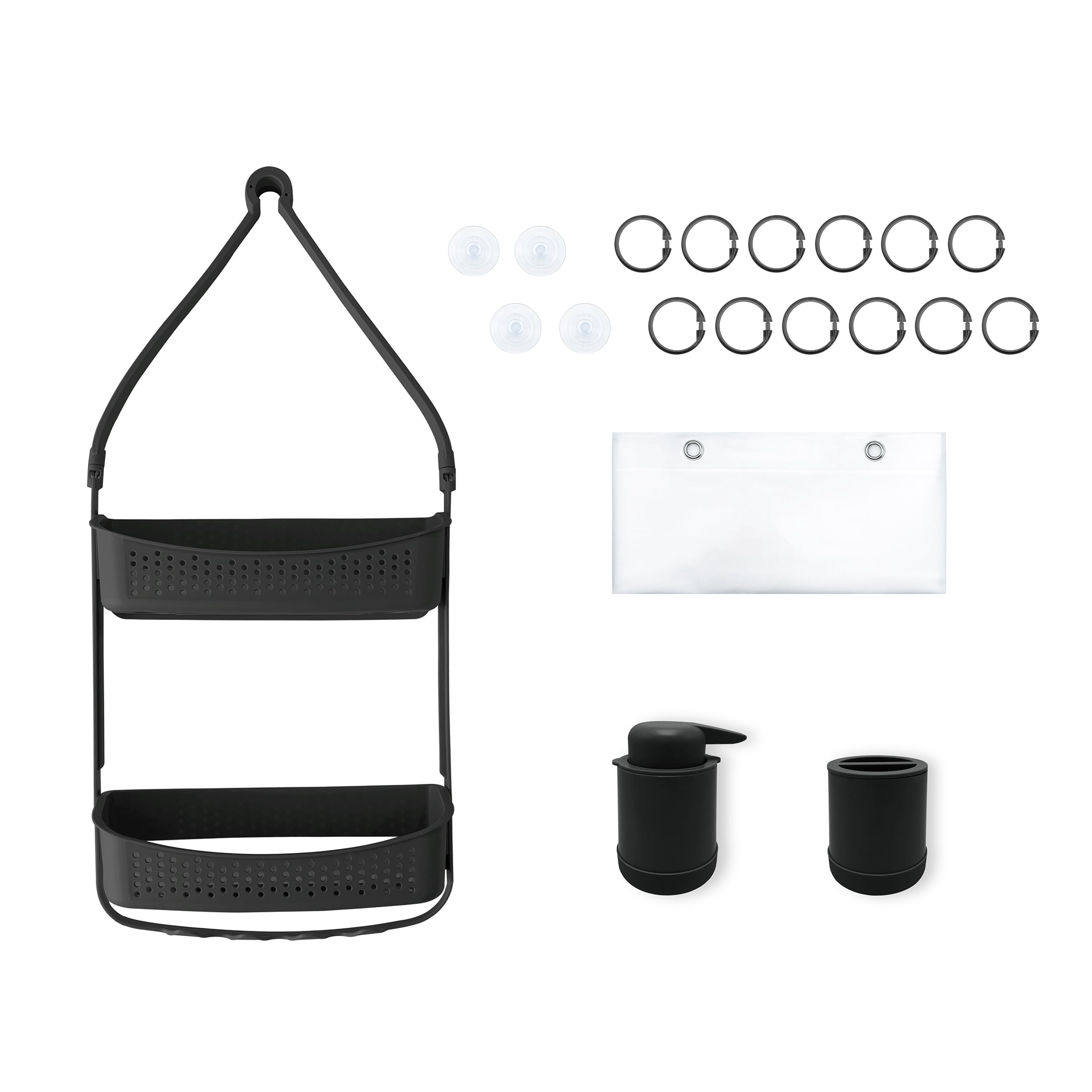 Purehaven Home Shower Caddy and Bath Accessory Set for College Dorms and Apartments, Black