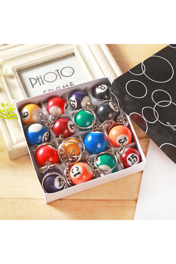 16pc/box Simulated Billiard Key Chain Simulated Billiard Key Fob Mini Billiard Billiard Je Registration G0X6 Personality Fashion