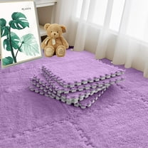 16pcs 0.6" Thickened Interlocking Tile Mats,Fluffy Shaggy Soft EVA Foam Area Rug for Living Room & Bedroom,Non-Slip Protective Floor Carpet Play Mat Kids Baby Dorm Home Decor (11.8ft, Purple)