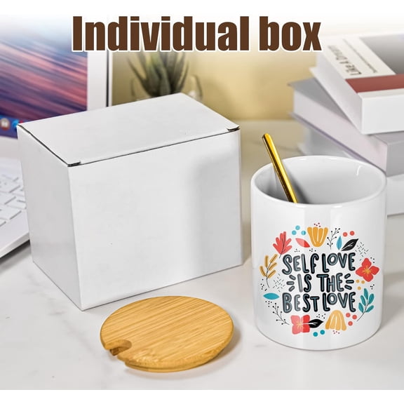 16pcs 11 oz Sublimation Mugs Blanks, White Coffee Ceramic Mugs Bulk, Plain Mug Cups for Sublimation with Bamboo Lids and Stainless Steel Spoon For Coffee, Soup, Tea, Milk, Latte