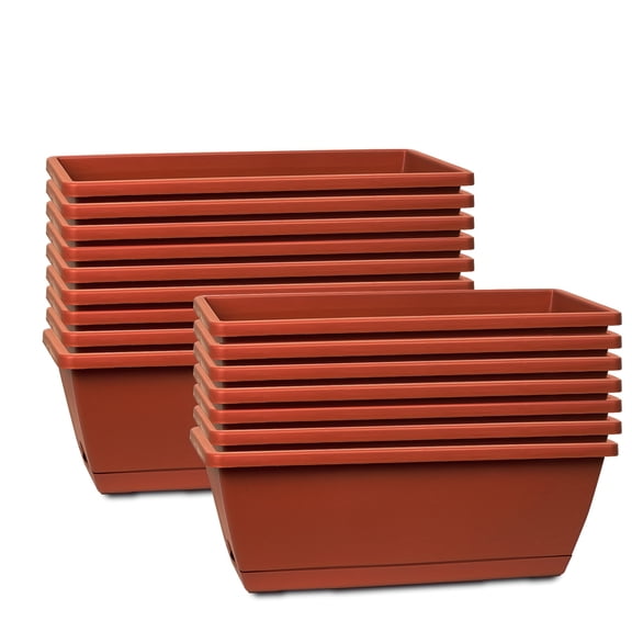 16pcs 16.6x7.1" Plastic Window Flower Box Planters with Trays - Long Countryside Vegetable Pots for Balcony Garden, DIY Growing, Multi-Color Home Decor Gardening Gift
