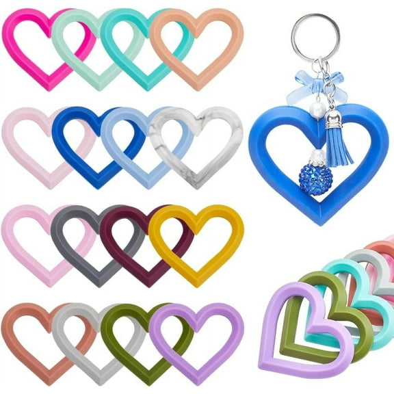 16pcs 16 colors Heart Food Grade Eco-Friendly Silicone Focal Beads Mixed color 71x79.5x11mm Hole: 2.2mm 1pc/color