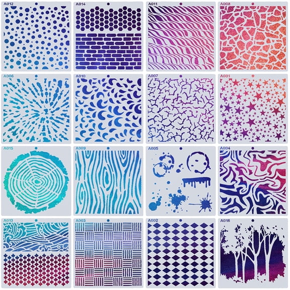 16pcs 16 styles Plastic Hollow Out Painting Stencils sets Drawing Scale Template For DIY Scrapbooking Mixed Patterns White 150x150x0.3mm Hole: 5.5mm 1pc/style