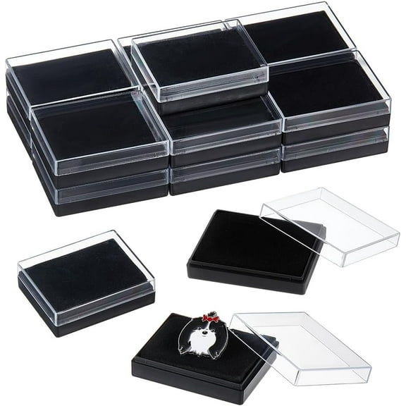 16pcs 16Pcs Clear Plastic Gift Box for Pin 1.6x2.1x0.6 Inch Plastic Badge Storage Box Rectangle Plastic Display Box for Pin Badge Medal Lapel Gemstone Storage Display Black Black