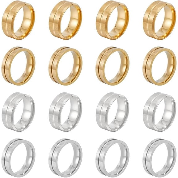 16pcs 2 Colors Blank Ring Size 7 Stainless Steel Narrow Grooved Ring Round Empty Ring for Inlay Ring Jewelry Band Making and Gift Colorful