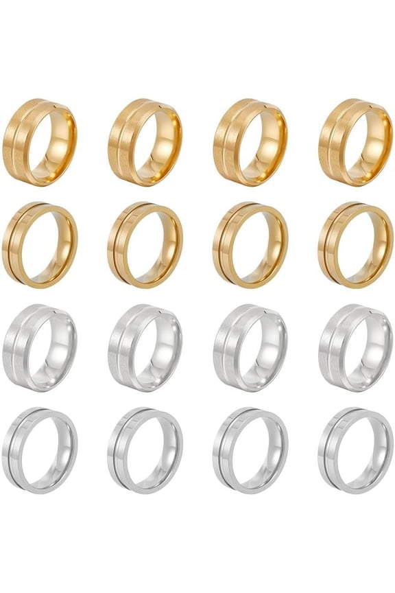 16pcs 2 Colors Blank Ring Size 7 Stainless Steel Narrow Grooved Ring Round Empty Ring for Inlay Ring Jewelry Band Making and Gift Colorful