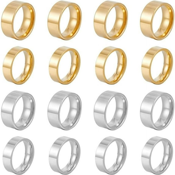 16pcs 2 Colors Stainless Steel Plain Band Ring Size 6 Laser Inscription Plain Blank Finger Ring Metal Hypoallergenic Wedding Ring Classical Plain Ring for Jewelry Making Gift