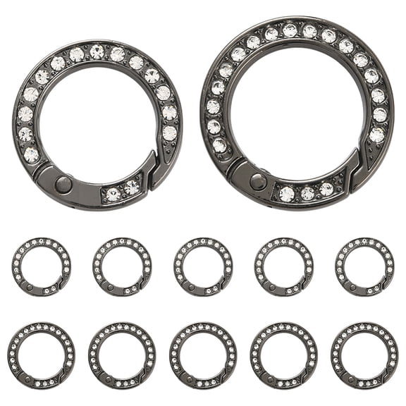16pcs 2 styles Alloy Rhinestone Spring Gate Rings Ring Gunmetal 25~28x4.5~5mm 8pcs/style