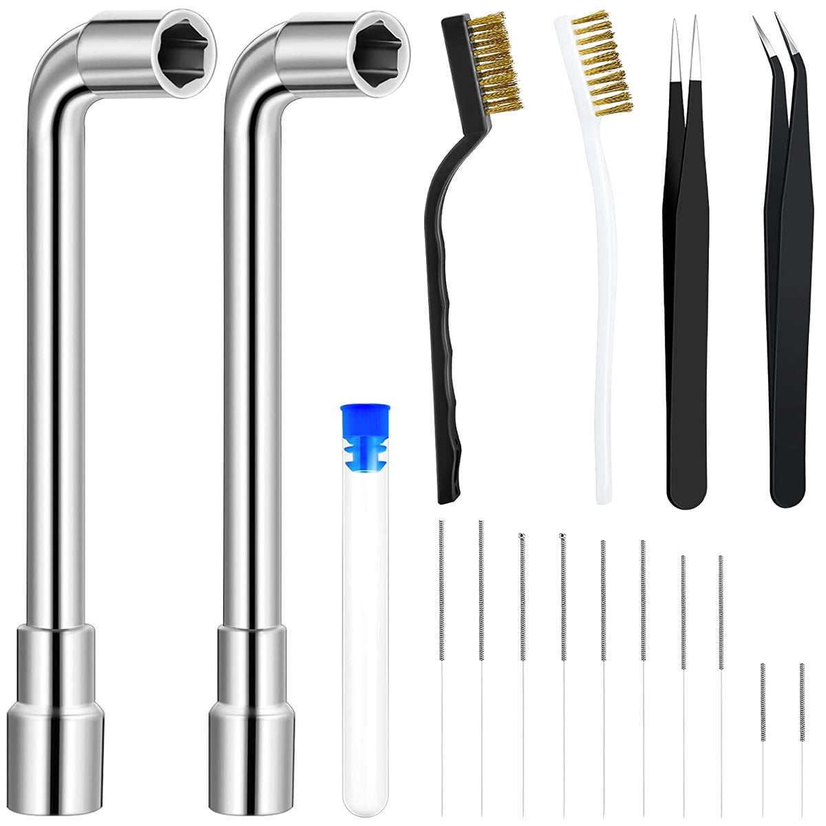 NUAHRHY 16pcs 3D Printer Nozzle Wrench Cleaning Kit with 2 Tweezers 2 Cleaning Copper Wire Brushes 2 L-Shaped Wrench