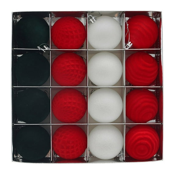 16pcs 4.8Inch Shatterproof Flocked Christmas Balls Bulk Set, Xmas Tree Ornaments Assortment with Hanging Loops for Holiday Decor Home Party Indoor Decoration and Festive Supplies