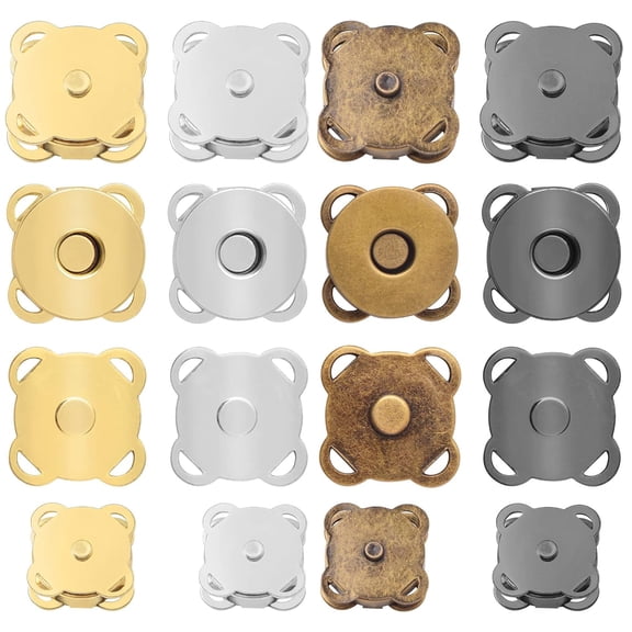 16pcs 4 Colors Magnetic Snap Buttons Metal Sew-on Magnetic Snaps Plum Blossom Button Closure Clasps Fasteners for Clothes Purse Handbag Scrapbooking Sewing Craft, 2 Sizes