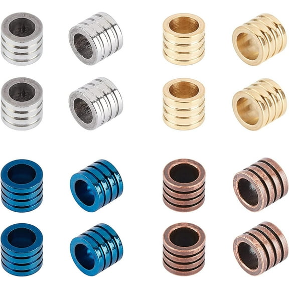 16pcs 4 Colors Paracord Bead Grooved Column Beads Metal Lanyard Beads Stainless Steel Column Beads 6.5mm Large Holefor Knives Pendant Flashlight Knuckles Bracelet Parachute Beads
