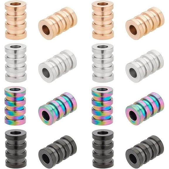 16pcs 4 Colors Paracord Bead Stainless Steel Tube Beads Metal Spacer Beads Column Beads Groove Beads 3mm Hole Lanyard Beads for DIY Bracelet Necklace Jewelry Making 9x6mm for DIY