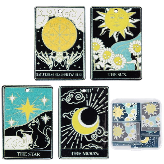 16pcs 4 style Printed Acrylic Pendants Rectangle with Tarot Pattern Mixed Color 39.5x27x2mm Hole: 1.8mm 4pcs/style DIY