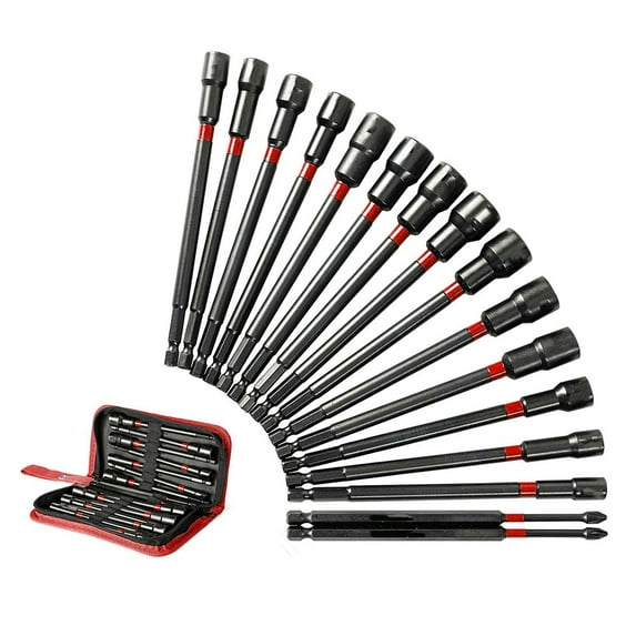 16pcs 6Inch Long Shank Magnetic 1/4 Hex Shank Nut Driver Set for Impact Drill