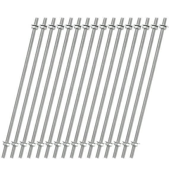 16pcs 8/32 Inch Threaded Rods with Hex Nuts and Washers 6 Inch Rod, Silver