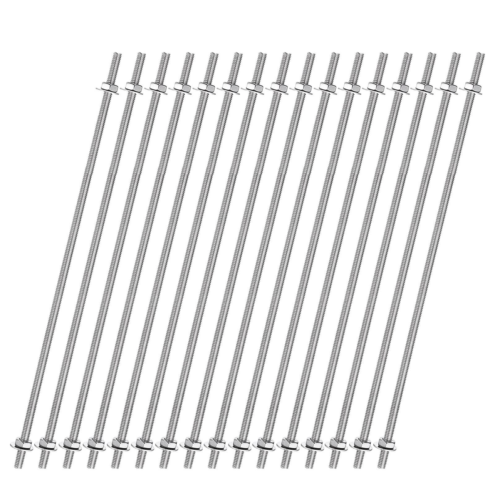 16pcs 8/32 Inch Threaded Rods with Hex Nuts and Washers 8 Inch Rod, Silver