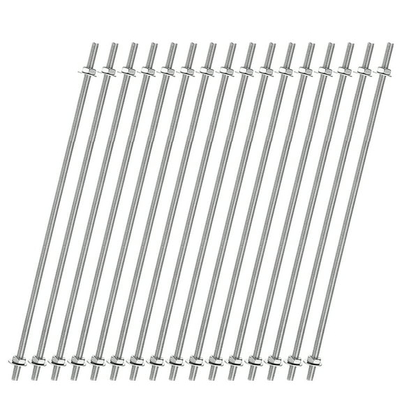 16pcs 8/32 Inch Threaded Rods with Hex Nuts and Washers 8 Inch Rod, Silver