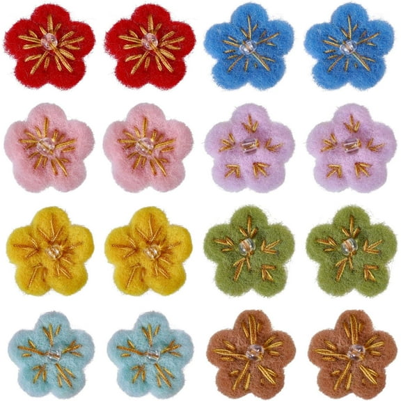 16pcs 8 Colors Mini Felted Wool Flower Handmade Wool Felt Ornament Accessories Felting Handmade 3D Craft Home Decorations for Clothes or Scrapbook Embellishments 0.8x0.8x0.3inch Mixed Color