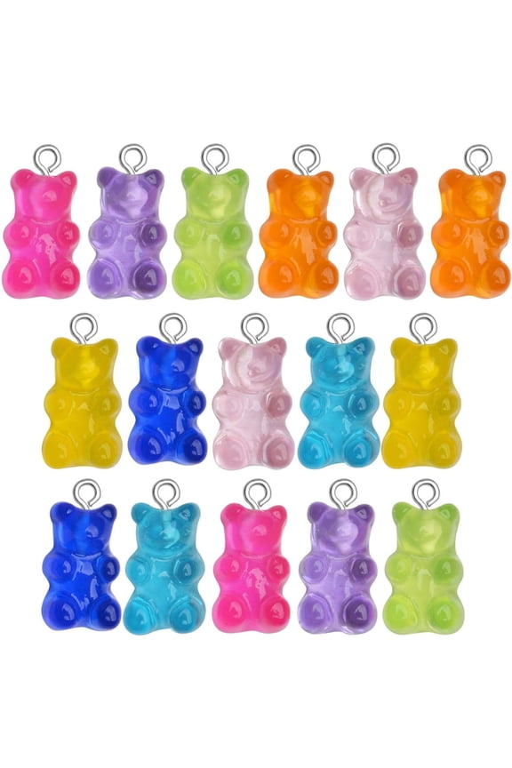16pcs 8 Colors,Resin Gummy Bear Charm Colorful Candy Gummy Charms Bear Pendant Keychains Craft Supplies Accessories for DIY Necklace Earring Jewelry Making, 22x11mm