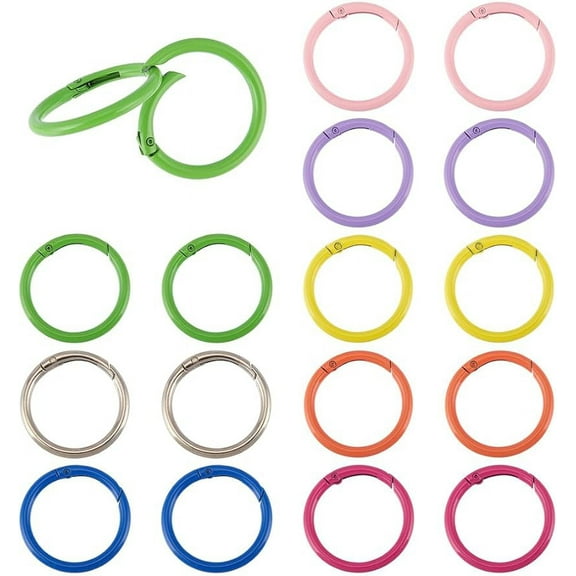 16pcs 8 Colors Spring O Rings 40mm Spring Ring Clasp O Rings Round Keychain Key Ring Clips Snap Clip Hook Trigger Spring Keyring Buckle