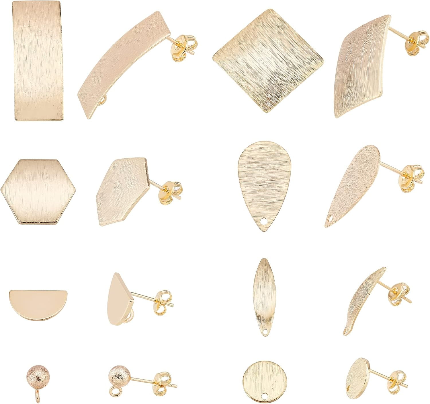 16pcs 8 Style 18K Gold Earring Findings Blank Earring Posts with Loop ...