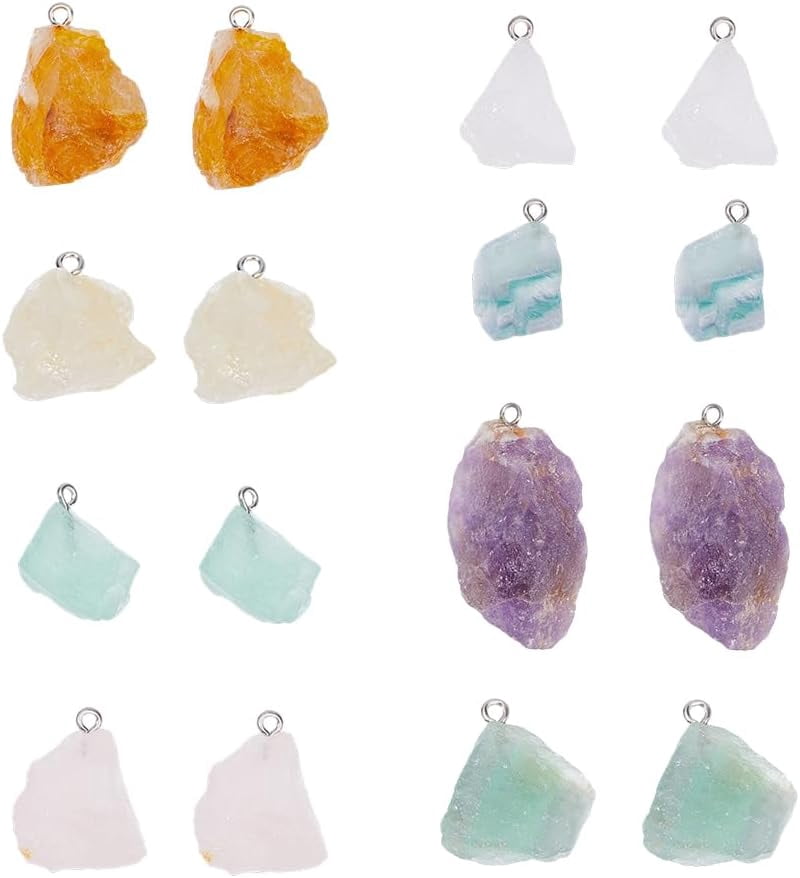 16pcs 8 Styles Natural Gemstone Pendants Charms Nugget Gemstone Charms ...