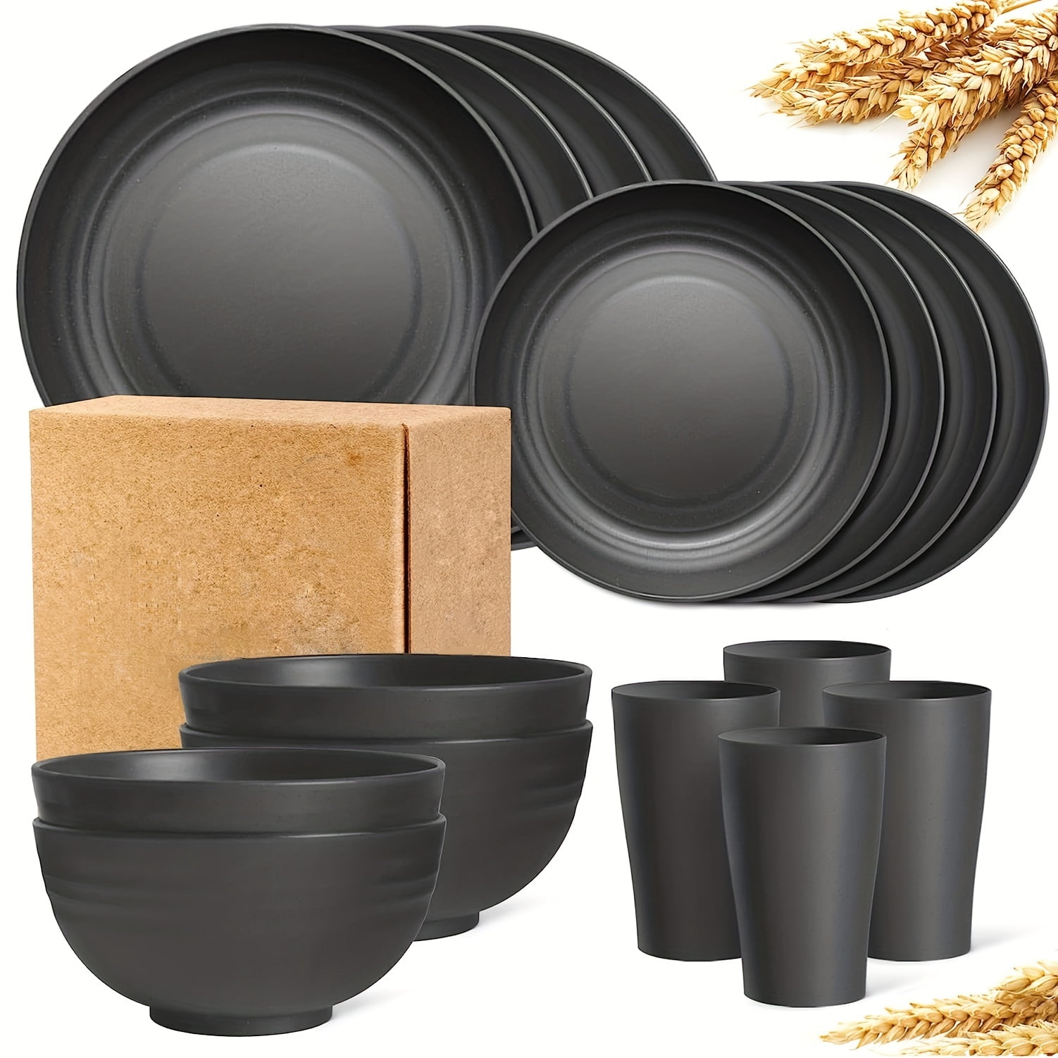 Straw Tableware 16pcs 8pcs 4pcs 4pcs Unbreakable Wheat Straw Dinnerware Set - Microwave ...