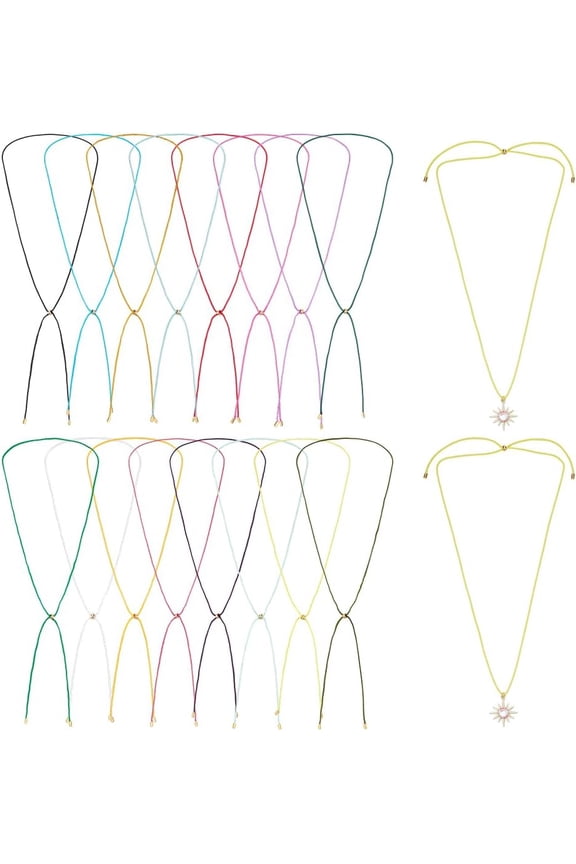 16pcs Adjustable Nylon Necklaces Cord for Jewelry Making 16 Colors 30" Necklace Rope String with Golden Slider Bead 1.5mm Necklace Chain