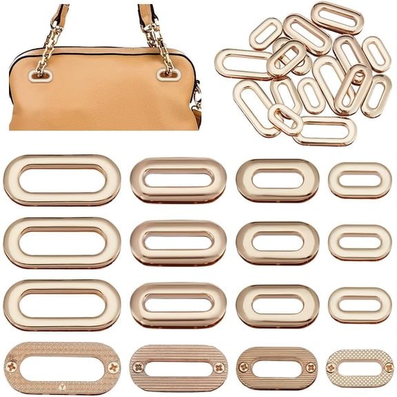16pcs Alloy Eyelets Grommets 4 Sizes Oval Metal Screw-in Eyelet Metal Push Snap Together Grommet 16/18/25/31.5 mm Metal Screw Together Grommets for DIY Sewing Crafts Bags Replacement Hardware