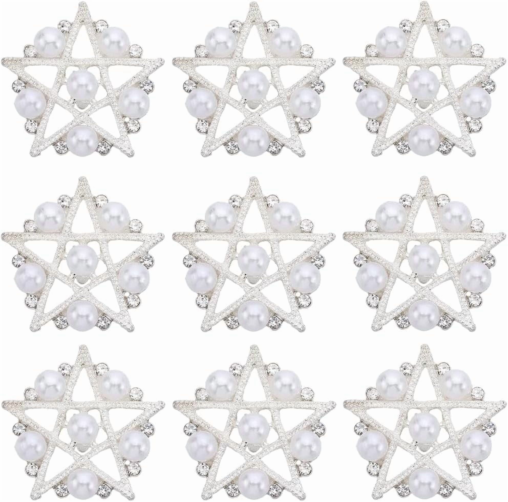 16pcs Alloy Rhinestone Shank Buttons with Plastic Imitation Pearl Flower & Star Silver 20.5x21.5x9mm Hole: 2.5mm
