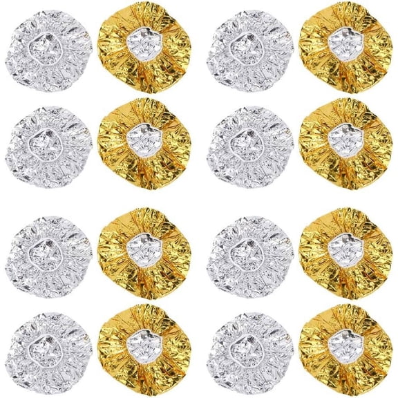 16pcs Aluminum Foil Deep Conditioning Caps Reusable Hair Processing Caps Hair Coloring Shower Caps for Home Salon Use Silver Gold