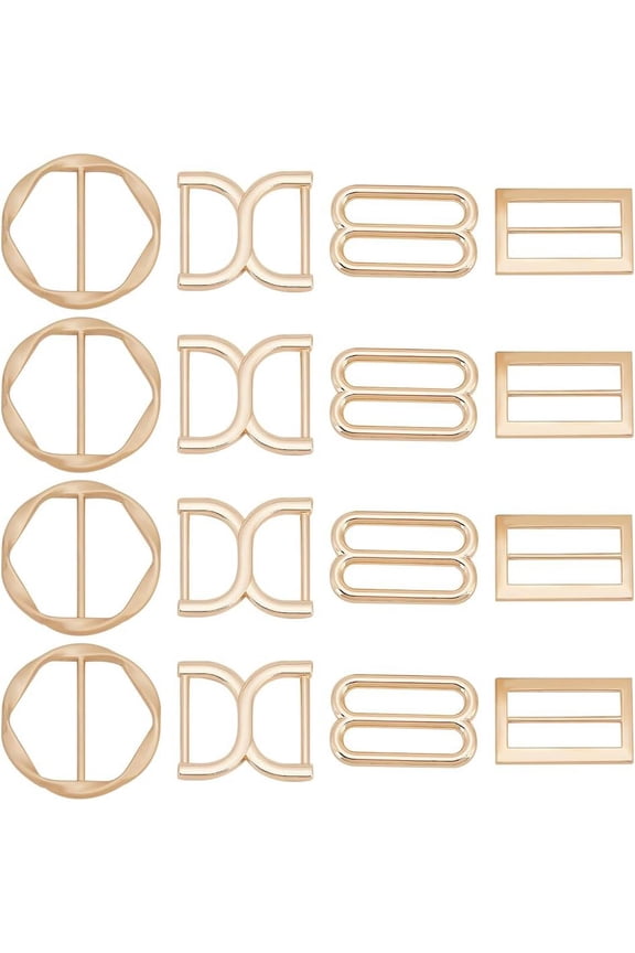 16pcs Bags Strap Link Buckles 4 Styles Metal Bag Strap Ring Clip Belts Decoration Loops Double D-shaped Connector Anchor Buckles for Clothes Shoes Gothic Strap Decoration Gold